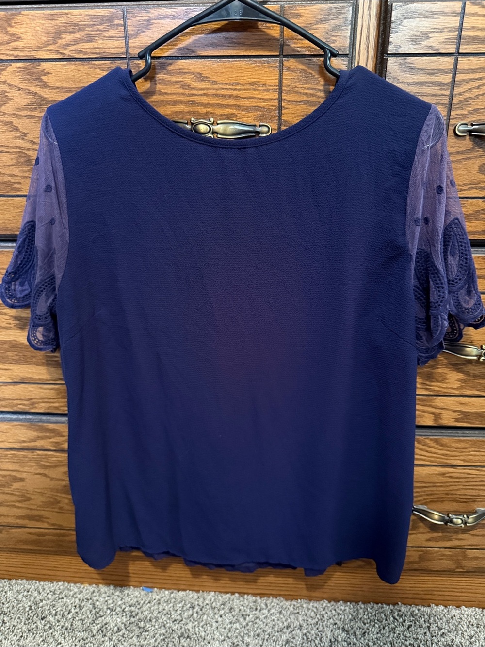 Papermoon Navy Short Sleeve Lace Mesh Top